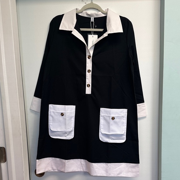 Elegant Black and White Long Sleeve Dress - Picture 1 of 4